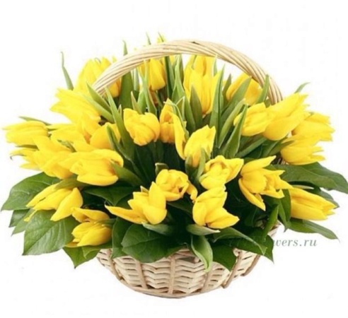 №4131 - Корзина с желтыми тюльпанами - фото 777flowers