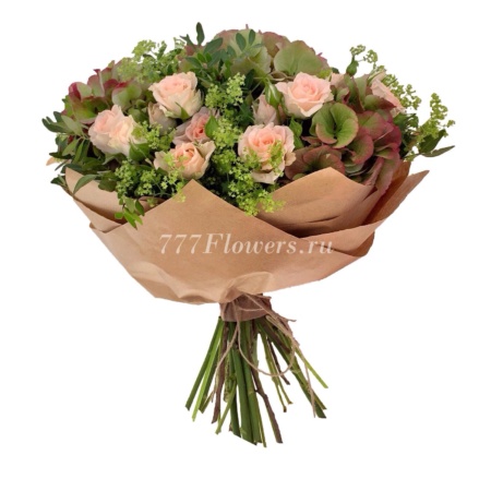№1021 - Букет из роз и гортензий - фото 777flowers
