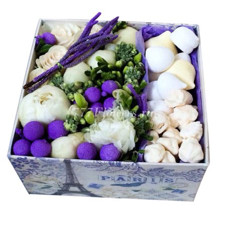 №7091 - Коробка с цветами и зефиром - фото 777flowers