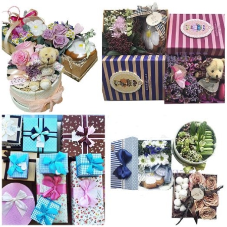 №7098 - Небольшие коробочки со сладостями и цветами - фото 777flowers