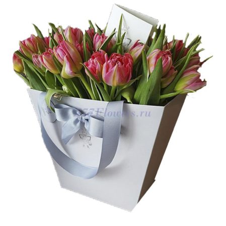 №0715 - Фирменная сумка с пионовидными тюльпанами - фото 777flowers