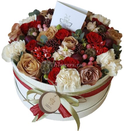 №0809 - Большая коробка с розами Каппучино - фото 777flowers