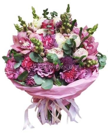 №1055 - Большой букет с пионовидной розой и орхидеями - фото 777flowers