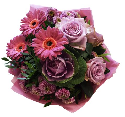 №1002 - Сиреневый букет с розой и гермини - фото 777flowers
