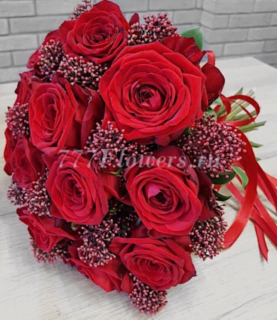 №2002 - Красный букет невесты с розами - фото 777flowers