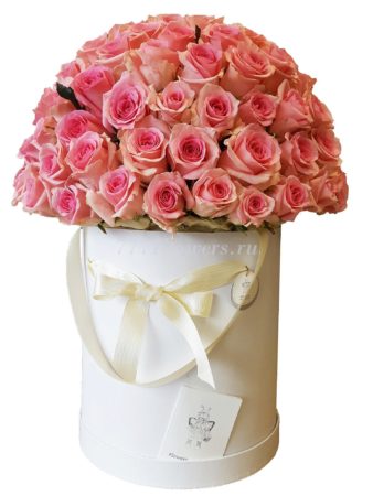 №0505 - 101 розовая роза в круглой коробке - фото 777flowers