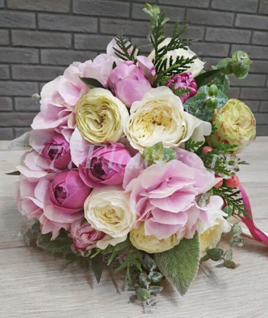 №2219 - Букет невесты с гортензией и розой Дэвида Остина - фото 777flowers