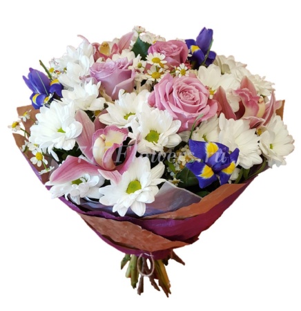 №1058 - Букет с розами и белой хризантемой - фото 777flowers