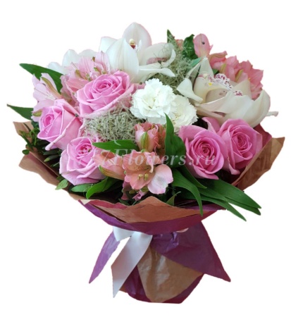 №1059 - Бело-розовый букет с орхидеей - фото 777flowers