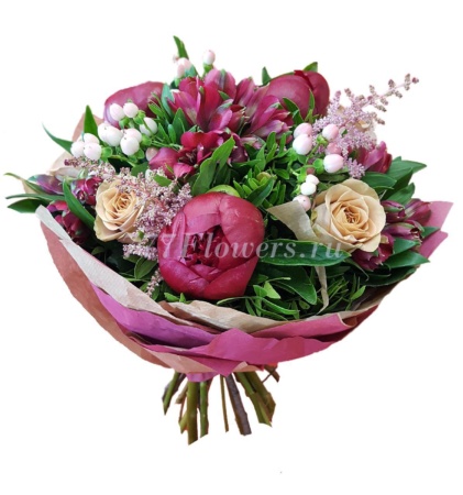 №1060 - Букет с пионами и розами каппучино - фото 777flowers