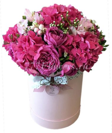 №0515 - Круглая шляпная коробка с пионовидной розой - фото 777flowers