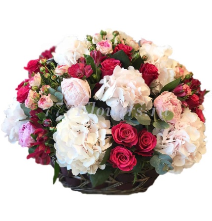 №4047 - Большая корзина с розами и гортензией - фото 777flowers