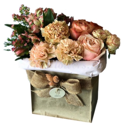 №5411 - Декоративный мешок в карамельном цвете серии FlowerBox - фото 777flowers
