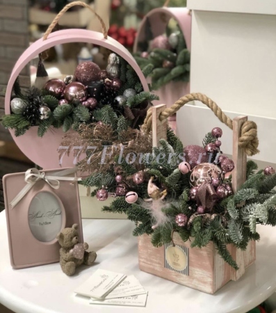 №7047 - Декоративный ящик с новогодним декором. Коллекция SoLucky - фото 777flowers