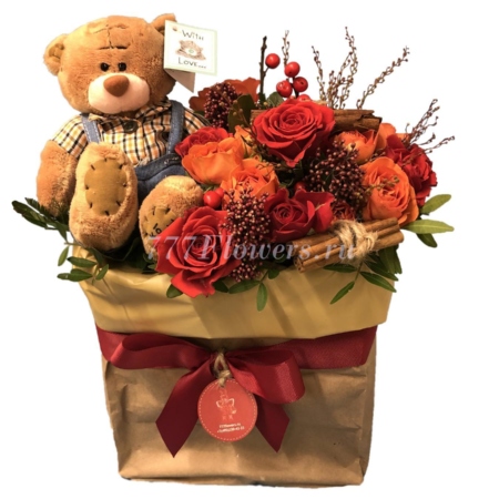 №5413 - Декоративный мешок в оранжевом цвете серии FlowerBox - фото 777flowers