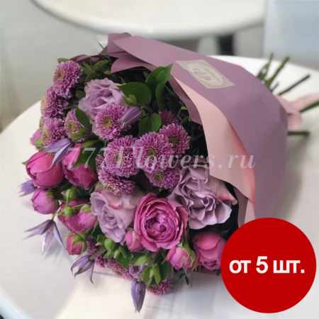 К1085 - Розово-сиреневый букет с розами и клематисом - фото 777flowers