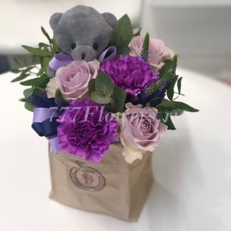 №5417 - Декоративный мешочек Mini серии FlowerBox в сиреневом цвете - фото 777flowers