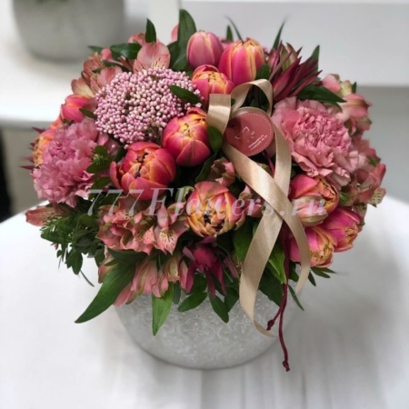 №4037 - Композиция с тюльпанами в керамическом кашпо - фото 777flowers