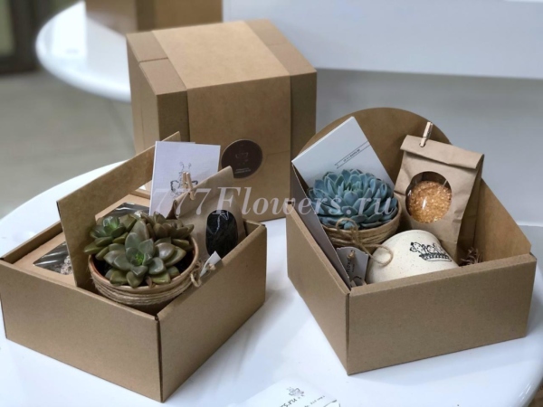 №5033 - Фирменная коробочка FlowerBox Nature со сладостями - фото 777flowers